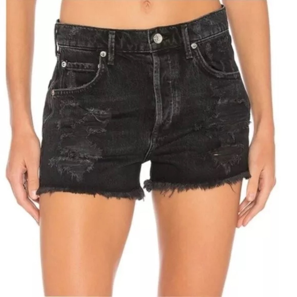 AGOLDE Jaden high rise cut off Black Distressed Denim Shorts in Cliche